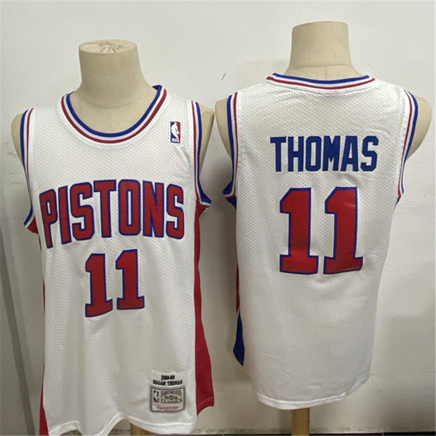 Men's White Detroit Pistons #11 Isiah Thomas 1988-89 Stitched Jersey